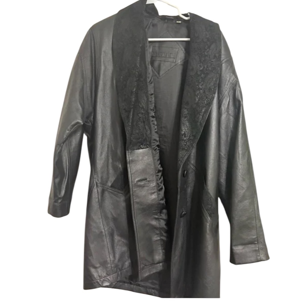 Preston & York Black Genuine Leather Jacket with Lace Trim Size Medium